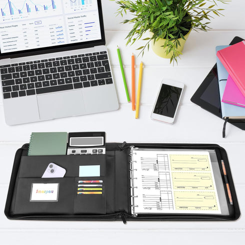 Smarpau Business Checkbook Binder, 7 Ring PU Leather, Holds 600 Checks, Black