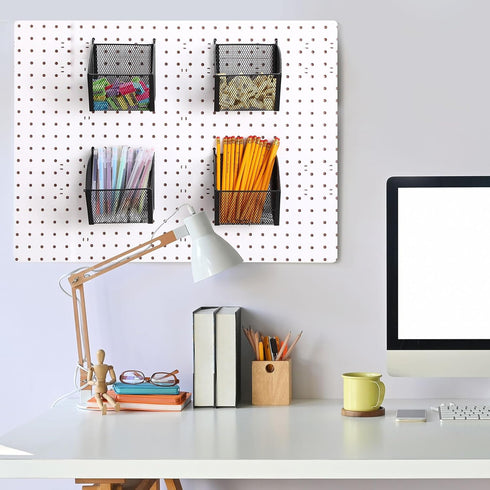 4 Pack Metal Wire Pegboard Baskets, Hanging Wall Mount Storage Bins, Pegboard Containers for Office Workshop Organizing