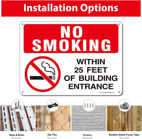 No Smoking Within 25 Feet of Building Entrance Sign, 4 Pack - 10"x7" Rust Free Reflective Aluminum, Weatherproof