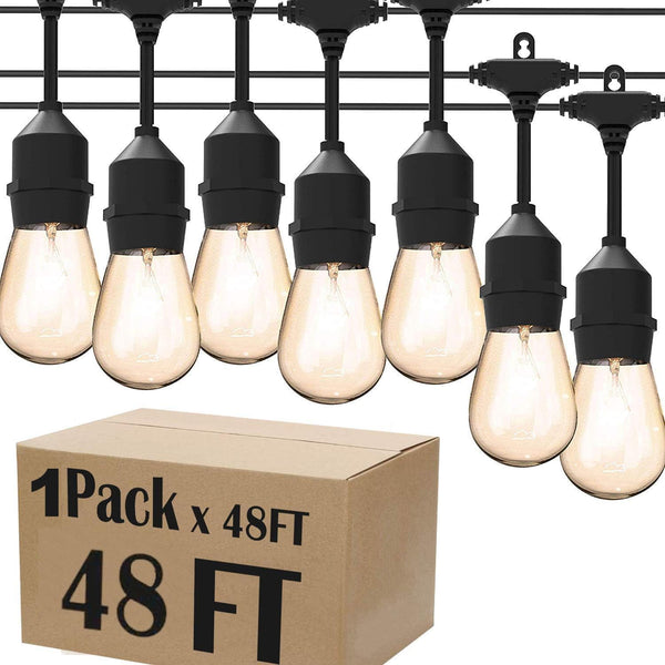 Magictec LED Shatterproof String Lights Commercial Grade with 15 Hanging Sockets 48 Ft