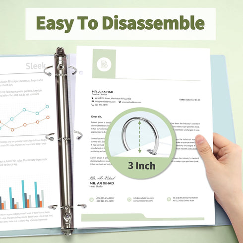 SUNEE 3 Ring Binder 3 Inch, 4 Pack Clear View PVC-Free Binder for School or Office Supplies, Neutral Aesthetic