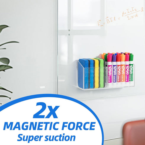Large Magnetic Dry Erase Marker Holder, Magnetic Glass Whiteboard Holder with Movable Dividers, Strong Pencil Holder