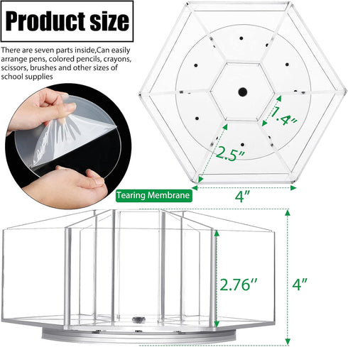 Zonon Acrylic Pen Holder Pencil Organizer 360 Degree Rotating Art Pencil Holder Organizer with 7 Compartments Acrylic Hexagon Pen Cup for Home Office School Supplies(Clear) by Zonon