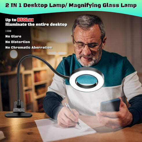 10X Magnifying Glass with Light, 48 LED Desk Magnifier with Clamp, Dimmable 3 Modes Magnifying LED Lamp for Crafts, DIY