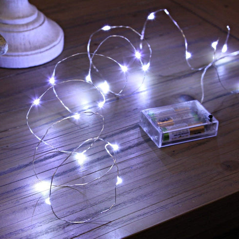 XINKAITE 30 Micro LEDs on 10Feet/3M Fairy Silver Wire, Battery Operated String Lights, Cold White