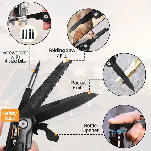 Father's Day Gifts - Hammer Multitool 15 in 1 for Men, Dad, Husband, Boyfriend - Camping Accessories Survival Gear with