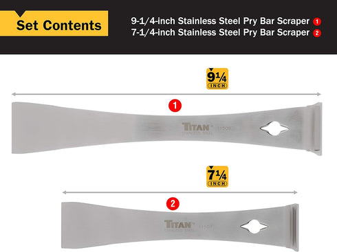 17005 2-Piece Set Titan Stainless Steel Pry Bar Scraper