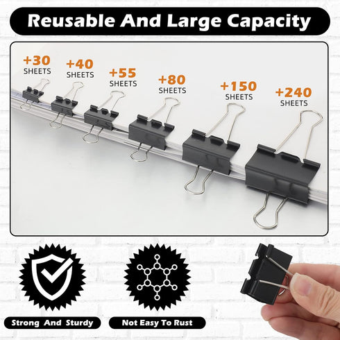Yexiya 1000 Pcs Binder Clips Bulk, Assorted Sizes Black Paper Clips for School Teachers and Office Supplies