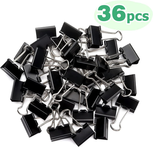 ZZTX Black Binder Clips Paper Clamps Clips Small Size, 1.0 Inches, 36 Pack by ZZTX