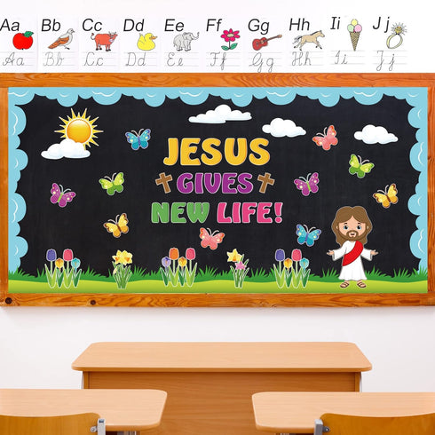 Whaline 70Pcs Easter Bulletin Board Decoration, Religious Jesus Gives New Life, Spring Decor
