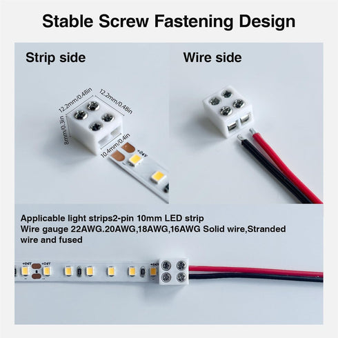 30 PCS Solderless 2 Pin LED Strip Light Connectors, 10mm for 5-24v Single Color LED Light Tape with Screwdriver