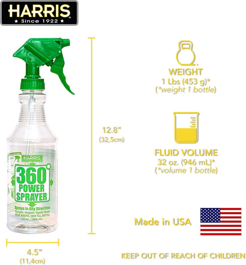 HARRIS Professional Wide Mouth 32oz Empty Spray Bottles, 3-Pack for Cleaning Solutions
