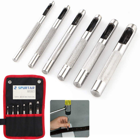 Spurtar 6PCS Leather Hole Punch Set, 1/8'' - 5/16'' Heavy Duty Round Hollow Punch Tool
