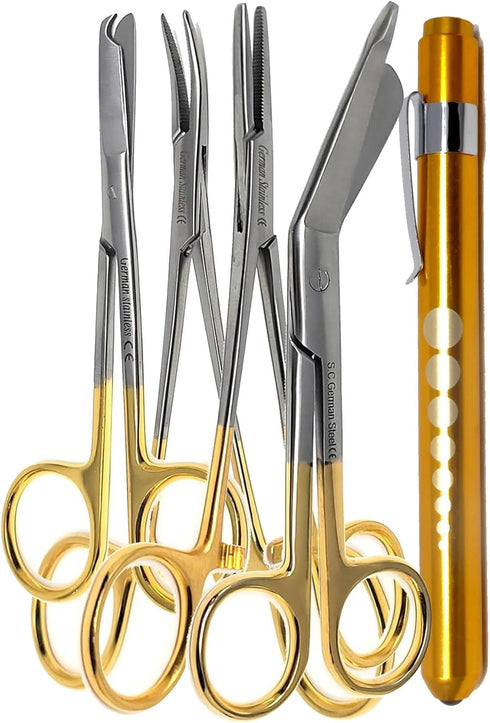 5pc Stainless Steel Bandage Scissors,Stitch Scissors,Hemostat & Diagnostic Penlight -Survival Prepper Supplies,