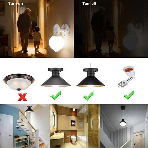 Bulb 9W, 60W 900LM 6500K E26/E27 A19 Bulb 10-20ft Motion Sensor Light Equivalent Daylight, LED with Dusk-to-Dawn
