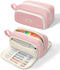 SUNEE Cute Pencil Case - Aesthetic Pen Pouch with 3 Compartments, Kawaii Colored Large Pencil Bag with Zipper, Pink