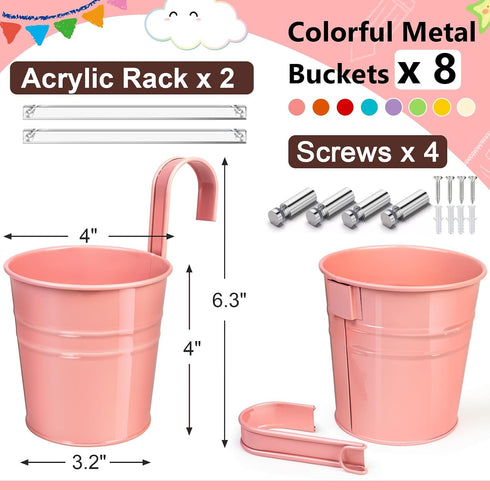 8 Pack Vowcarol Metal Pencil Holder Crayon Organizer for Classroom with Hanging Rack for Wall, Crayon Holder Hanging