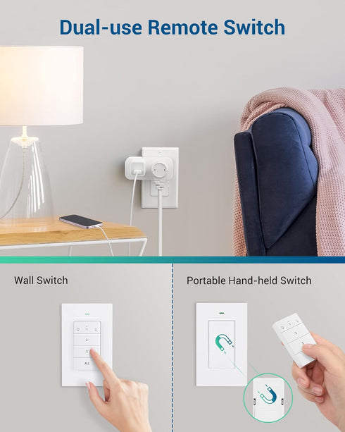 DEWENWILS Remote Control Outlet Wireless Light Switch, 2 Independent Control Sockets Electrical Remote Outlet Switch for Plug in Pendant Light, No Wiring,100 Ft Range, FCC Listed
