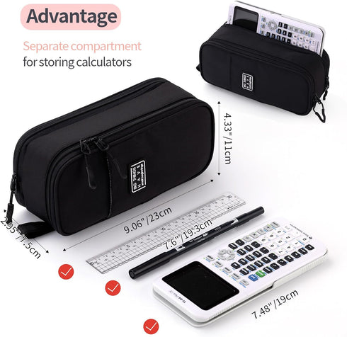 CICIMELON Large Pencil Case - Big Storage Pen Pouch Bag with Compartment for School Supplies, Upgraded Black