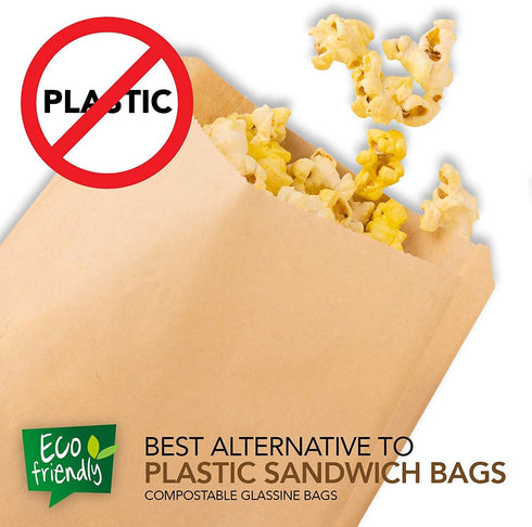 (200 Pack), Commercially Paper Sandwich Bags Kraft Brown Compostable Food Grade Unbleached Kraft Paper for Bakery