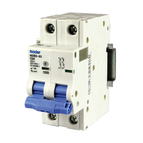 ASI AC Miniature Circuit Breaker, 2 Pole DIN Rail Mount, 20 Amp 480 Volt