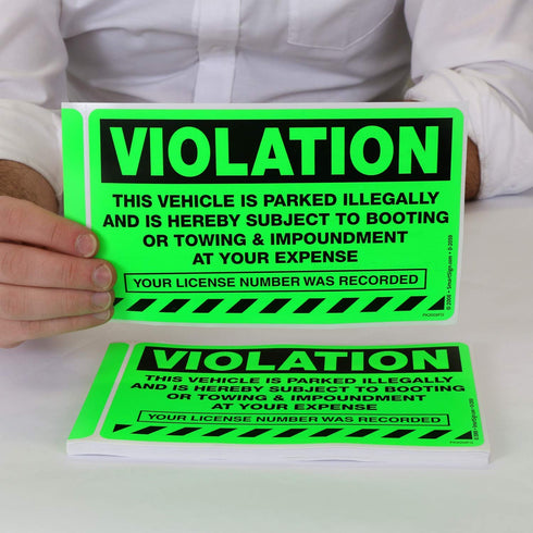 SmartSign Parking Violation Stickers, Pack of 50 Labels, 5" x 8" Paper, Fluorescent Green, USA-Made