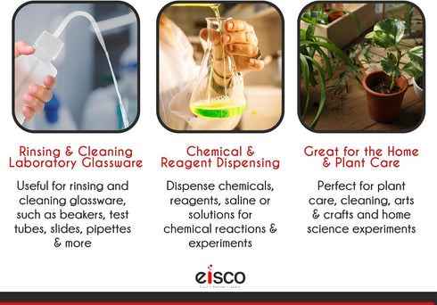 EISCO Wash Bottle, 500ml, Low Density Polyethylene, Translucent and Unbreakable with Leak-Proof Delivery Tube