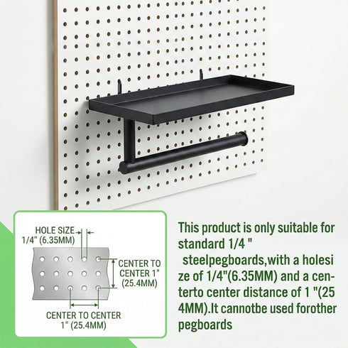 (1 Pack, Pegboard Paper Towel Holder with Shelf, Garage Paper Towel Holder, Heavy Duty Peg Board Accessory for Garage