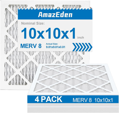 10x10x1 Air Filter MERV 8, 4 PACK AmazEden MPR 600 Pleated HVAC AC Furnace Dust Defense Filters