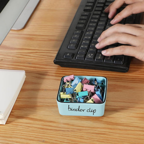 Farmhouse Square Paper Clip and Binder Clip Holders, Ceramic Dispenser Organizer for Desk, Cute Office Holder