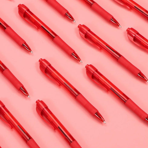 Pens Bulk, 100 Pack No Bleed Red Ink Click Pens, Soft Grip, Wholesale Retractable Ballpoint Pens for Office School