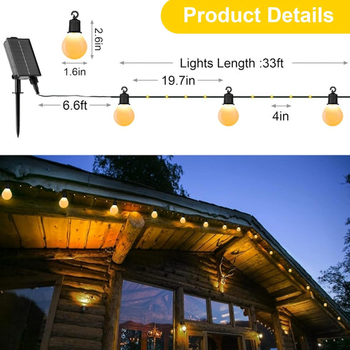 33 100 8 Solar String Lights Outdoor with Remote Waterproof Feet LED Solar Patio Lights USB Rechargeable Light Modes