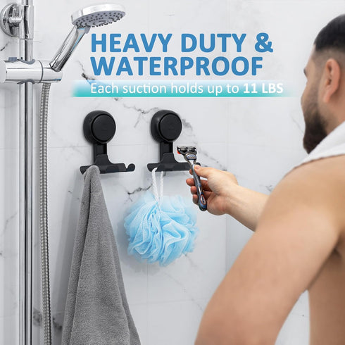 TAILI Shower Razor Holder Suction Cup, 2 Packs Heavy Duty Reusable Vacuum Suction Hooks for Bathroom