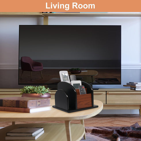 Coideal Remote Control Holder Caddy, Wooden Rotating Organizer, Large Spinning Wood Remote Holder for Living Room