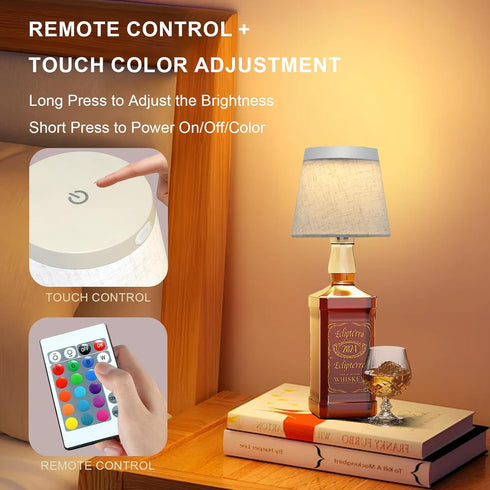 Dimmable(RGB 1pc) Wireless Bottle Lamp,Small Bedside Table Lamp,RGB LED Bottle Light with Remote White Gray