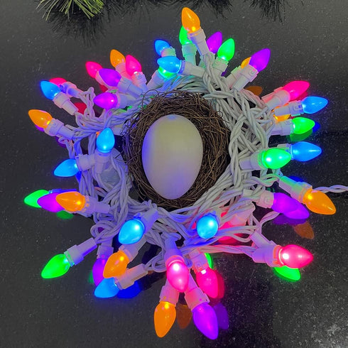 Easter String Lights LED Multi Color Glass C3 Lights, 50 Count, 120V UL Certified Connectable Outdoor String Light