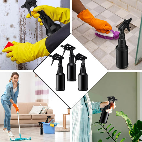 3 Pack 17 oz Honeydak Plastic Spray Bottles Black Heavy Duty Opaque Spray Bottles UV Light Blocking Refillable Reusable