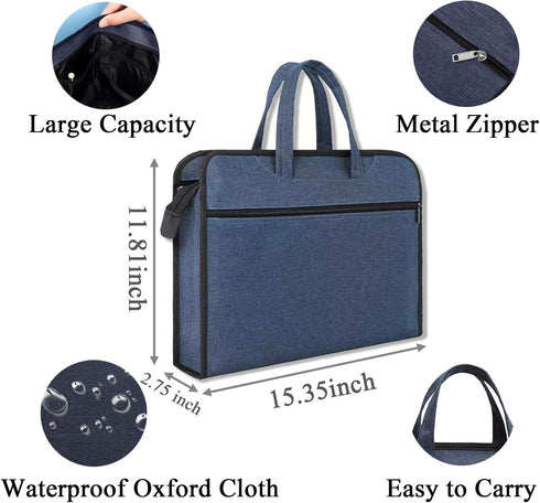Document Bag, Waterproof Oxford Fabric Zippered with Handle, Lightweight Portable File Tote for Papers