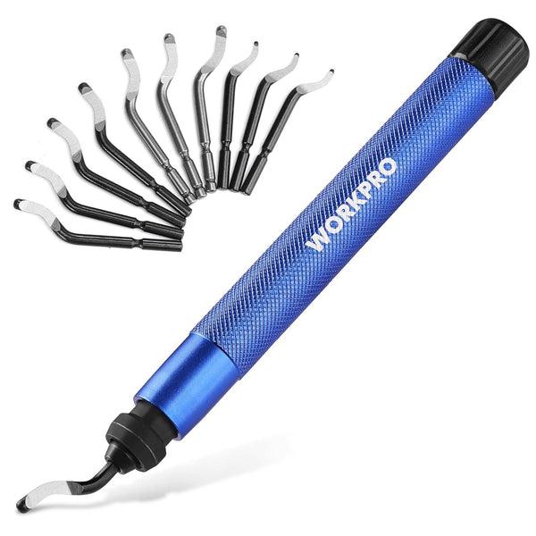 WORKPRO Deburring Tool with 11 Extra High Speed Steel Blades - 360 Degree Rotary Head for Metal, Plastic, Wood