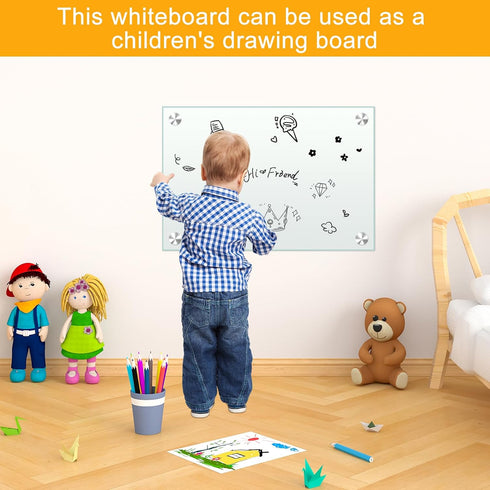 H-Qprobd White Board 24”x18“ Magnetic Dry Erase Boards, Frameless Glass Whiteboard for Wall, Includes 12 Magnets