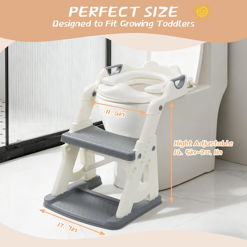 Daneried Toddlers,2 1 Potty Training Toilet Seat for in Toddler Toilet Seat with Steps, Grey Adjustable Toddler Seat