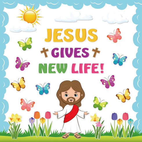 Whaline 70Pcs Easter Bulletin Board Decoration, Religious Jesus Gives New Life, Spring Decor