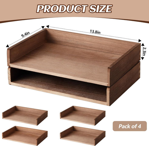 Yeaqee 4 Pcs Stackable Paper Tray, Desktop Letter Size Wood Desk Organizer for Office