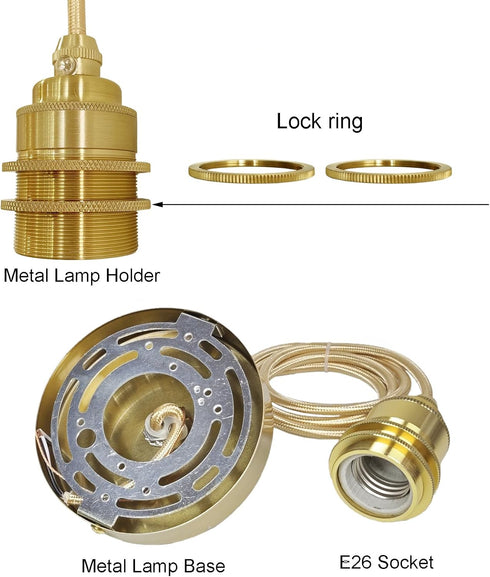 YNDD 3.94ft E26 Bulb Mini Pendant Light Cord Kit, Industrial Retro Gold Pendant Light, Adjustable Woven Hanging Light
