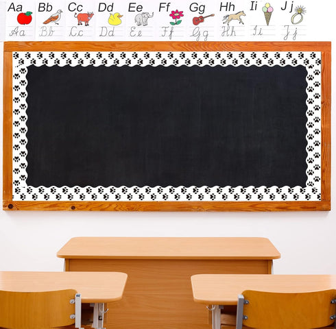 Whaline 69Ft Dog Paw Bulletin Board Border, White Black Pet Paw Decoration Borders for School Classroom Office