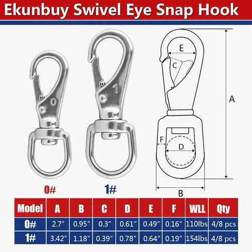 Swivel Eye Snap Hooks – 304 Stainless Steel Heavy Duty Spring Hooks for Keychains, Bird Feeders, Pet Chains