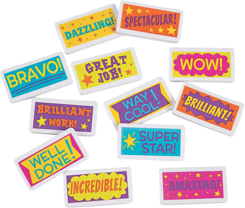 Fun Express Motivational Eraser Assortment, 24 Pieces for Educational Activities for Kids