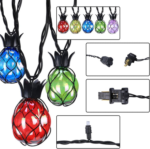 10 Bulbs Decor(10FT Vigdur Pineapple String Lights - Outdoor Patio Lights Plug in with Pineapple Connectable, Indoor