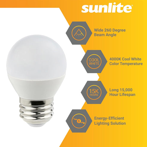 6 Pack Sunlite G16 LED Dimmable Decorative Globe Vanity Light Bulbs, Frosted, 7W (60W Equivalent), 4000K Cool White