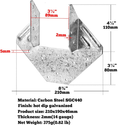 4Pcs Steel 14-Gauge Hurricane Tie Clip, Hot Dip Galvanized Joist Hangers for 4X Truss to Rafter Connector